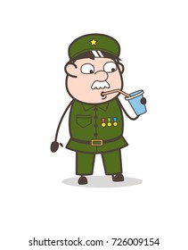 Cartoon Sergeant Drinking Energy Water Vector Illustration