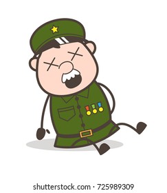 Cartoon Sergeant Fall Down and Dizzy Face Vector Illustration