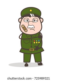 Cartoon Sergeant Injured Face with Bandage Vector Illustration