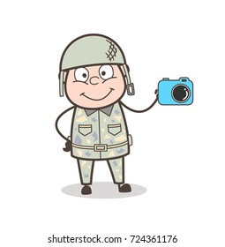 Cartoon Sergeant Marketing for Camera Vector Illustration