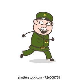 Cartoon Sergeant Run Away Vector Illustration