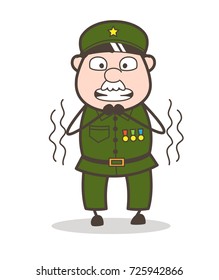 Cartoon Sergeant Shivering in Fear Vector Illustration