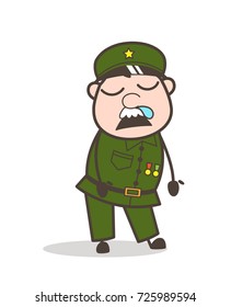 Cartoon Sergeant Sleepy Face Vector Illustration