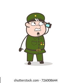Cartoon Sergeant Talking on Phone Vector Illustration