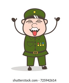 Cartoon Sergeant Teasing Tongue Vector Illustration