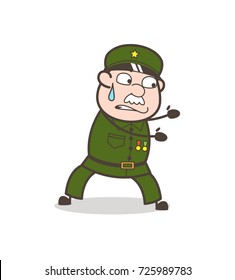 Cartoon Sergeant Trying to Pull Vector Illustration