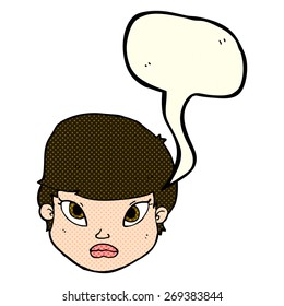 cartoon serious face with speech bubble