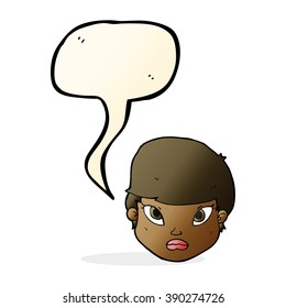 caricatura cara seria con burbuja de habla