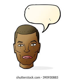 cartoon serious male face with speech bubble