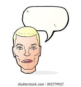 cartoon serious male face with speech bubble