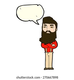 cartoon serious man with beard with speech bubble