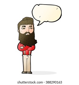 caricatura de un hombre serio con barba con burbuja de habla