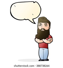 cartoon serious man with beard with speech bubble