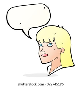 cartoon serious woman with speech bubble