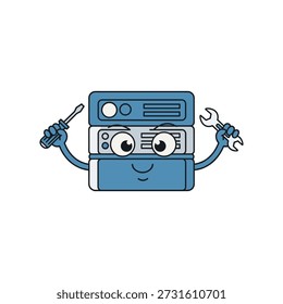 Cartoon Server Character with Tools in a Digital Environment Illustration