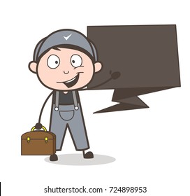 Cartoon Service Boy with Speech Bubble Vector