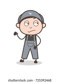 Cartoon Serviceman Disappointed Face Vector Illustration