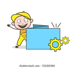 Cartoon Serviceman with Information Banner Vector