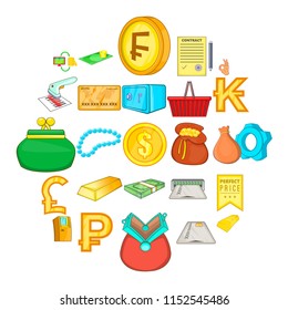 Cartoon set of 25 money vector icons for web isolated on white background