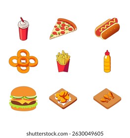 Cartoon Set 9 Icon Fast Food Digital Vectors Illustration