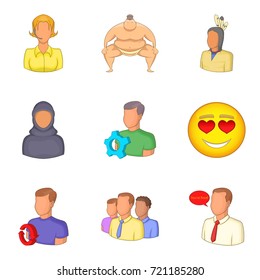 Cartoon set of 9 person vector icons for web isolated on white background