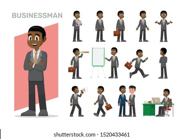 Cartoon ,Set of African Businessman character.,vector eps10