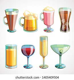A cartoon set of alcoholic and non-alcoholic beverages. Vector illustration