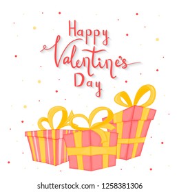 cartoon set with animals and lettering for Valentine s day. stickers in the gift.
