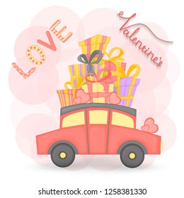 cartoon set with animals and lettering for Valentine s day. stickers in the car.