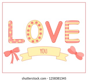 cartoon set with animals and lettering for Valentine s day. stickers in the lettering.