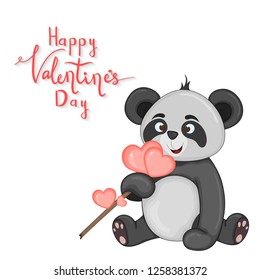 cartoon set with animals and lettering for Valentine s day. stickers in the panda.