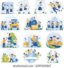 Cartoon-Set Zurück zu Schulgrafik-Illustration