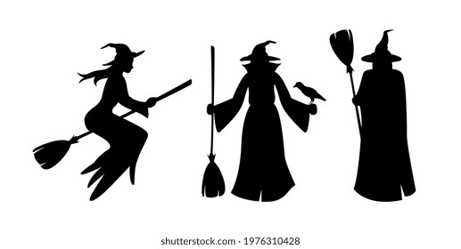 Cartoon set of black halloween holiday silhouette elements of hands isolated on white background. Hands sticking out of grave. Concept of happy halloween. Flat cartoon vector illustration
