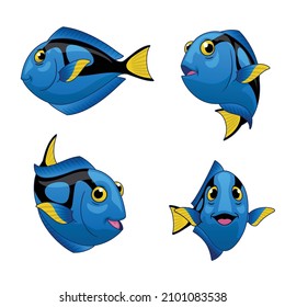 Cartoon Set of Blue Tang Fish