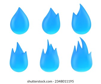 Cartoon set of blue water drops isolated on white background. Vector illustration of aqua splash droplets, raindrops, symbol of moisture and humidity, hydration icon, tear, morning dew blob, paint svg