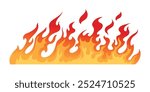 Cartoon set burning flames, wildfire elements, fire flame spurts, tongues of flame, ring of fire, frame of fire, bonfire. Burn red flames,  fireballs, symbols, illustrations isolated on white. 