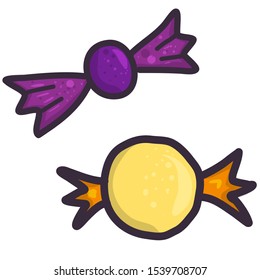 Cartoon set of candy on white background. Birthday celebration vector illustration. Confectionery decorative design.