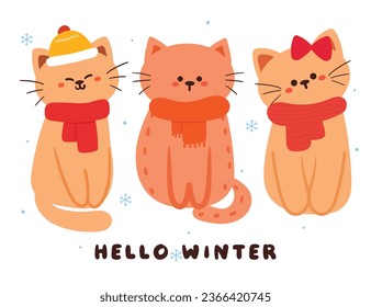 cartoon set of cat with fall autumn vibes sticker set. hand drawing lettering, cute animal sticker, decor element. cute colorful illustration sticker