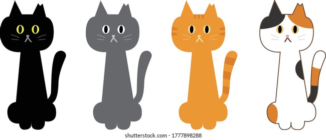 Cartoon Set Of Trap–neuter–return Cats. Vector Illustration Isolated On White Background.