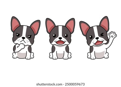 Cartoon set of character cute french bulldog for design.