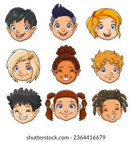 Cartoon set of children's heads