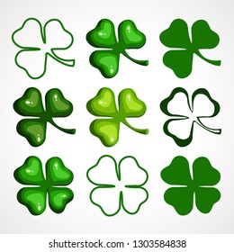 A Cartoon set of clover leaves. Vector illustration. Patrick s Day Celebration