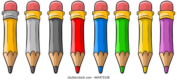 Cartoon set of cool color wooden pencils