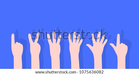 cartoon set of counting hands. concept of counting arm gesture group for child schooling or body language. flat simple style trend modern graphic art design with shadow isolated on blue background