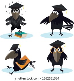 Cartoon set crow with bachelor cap vector image for your design