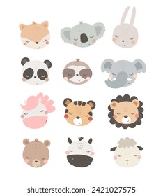 Dibujo con animales lindos. Ilustración de dibujo manual. diseño de bebé para tarjetas, impresiones, afiches
