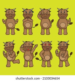 cartoon set cute buffalo cartoon in different pose 