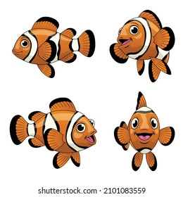 Cartoon Set of Cute Clown Fish in Various Poses