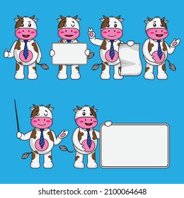 cartoon set cute cow cartoon in different presentation pose
