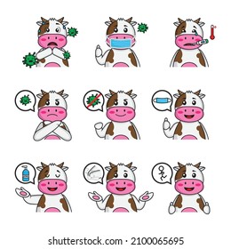 cartoon set cute cow cartoon in different corona appeal poses